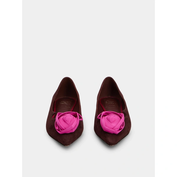Roger Vivier Rose Vivier Ballerinas in Burgundy Suede, view 2 | Ballet Flats