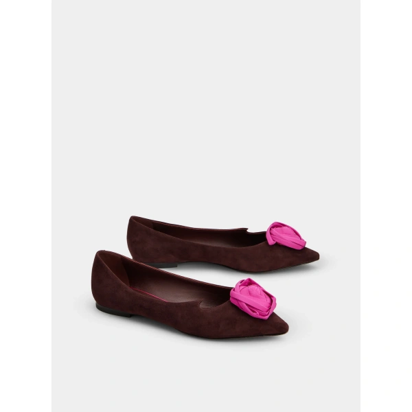 Roger Vivier Rose Vivier Ballerinas in Burgundy Suede, view 3 | Ballet Flats
