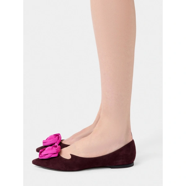 Roger Vivier Rose Vivier Ballerinas in Burgundy Suede, view 4 | Ballet Flats