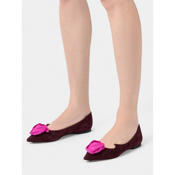 Roger Vivier Rose Vivier Ballerinas in Burgundy Suede, view 5 | Ballet Flats