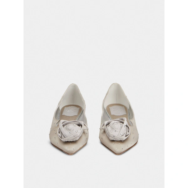 Roger Vivier Rose Vivier Ballerinas in Grey Satin, view 2 | Ballet Flats