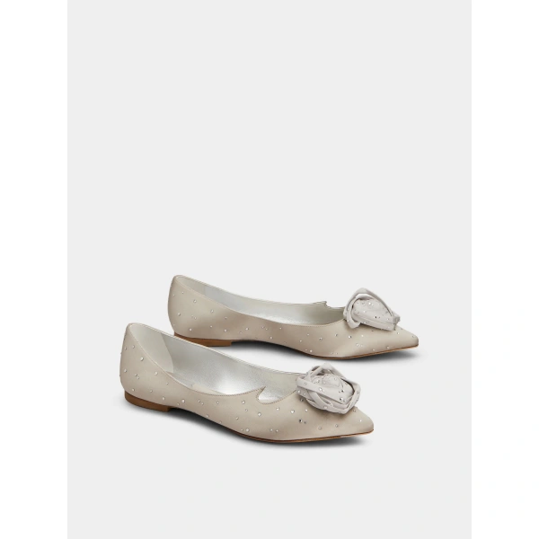 Roger Vivier Rose Vivier Ballerinas in Grey Satin, view 3 | Ballet Flats