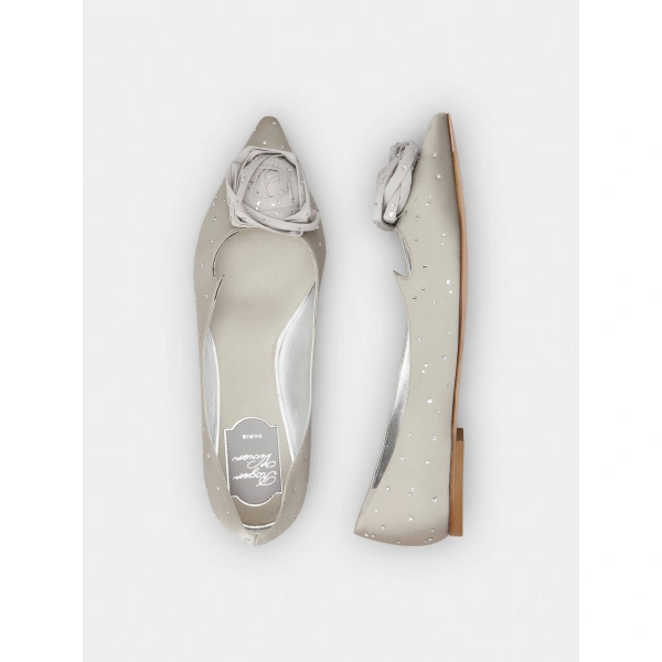 Roger Vivier Rose Vivier Ballerinas in Grey Satin, view 5 | Ballet Flats