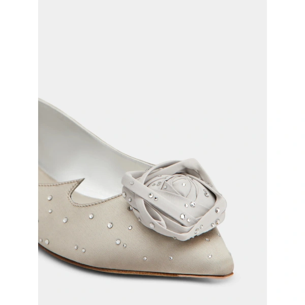 Roger Vivier Rose Vivier Ballerinas in Grey Satin, view 6 | Ballet Flats