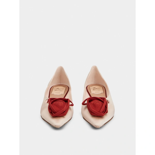 Roger Vivier Rose Vivier Ballerinas in Nude Satin, view 2 | Ballet Flats