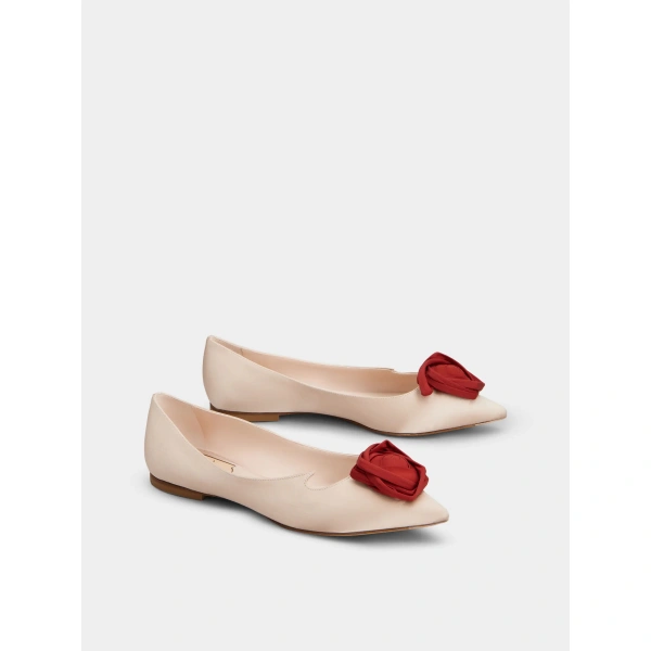 Roger Vivier Rose Vivier Ballerinas in Nude Satin, view 3 | Ballet Flats