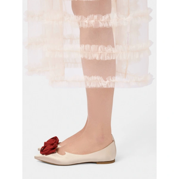 Roger Vivier Rose Vivier Ballerinas in Nude Satin, view 4 | Ballet Flats