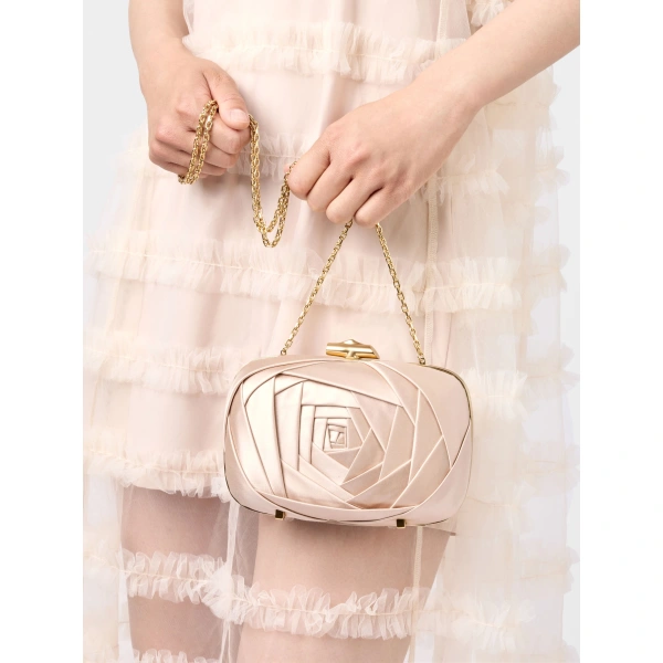 Roger Vivier Rose Vivier Clutch in Nude Satin, view 5 | Clutch Bags