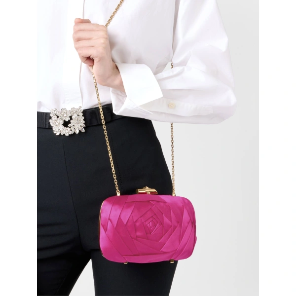 Roger Vivier Rose Vivier Clutch in Pink Satin, view 4 | Clutch Bags