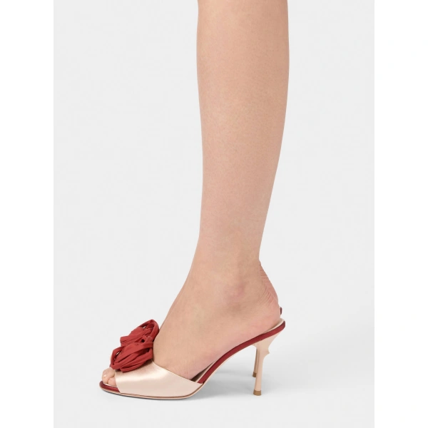 Roger Vivier Rose Vivier Mules in Nude Satin, view 4 | Mules