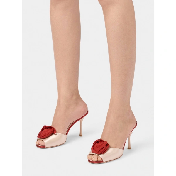 Roger Vivier Rose Vivier Mules in Nude Satin, view 5 | Mules