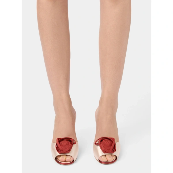 Roger Vivier Rose Vivier Mules in Nude Satin, view 6 | Mules