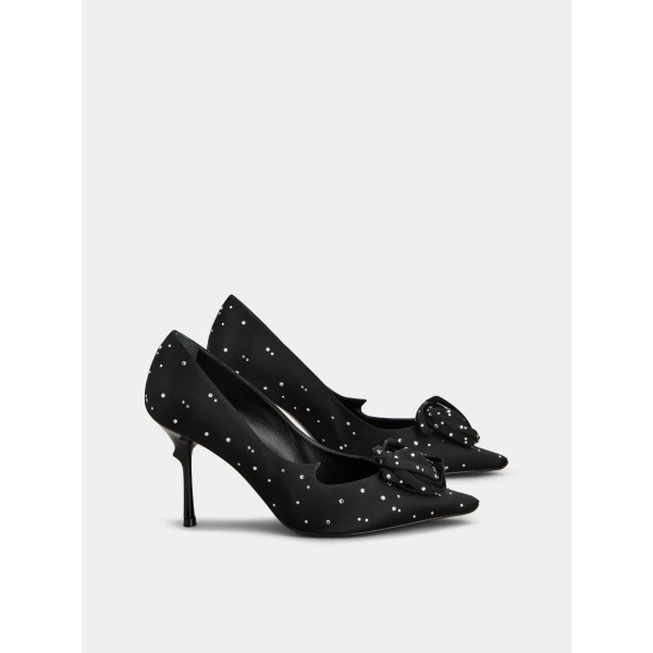 Roger Vivier Rose Vivier Pumps in Black Satin, view 3 | Pumps