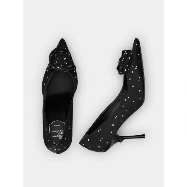 Roger Vivier Rose Vivier Pumps in Black Satin, view 5 | Pumps