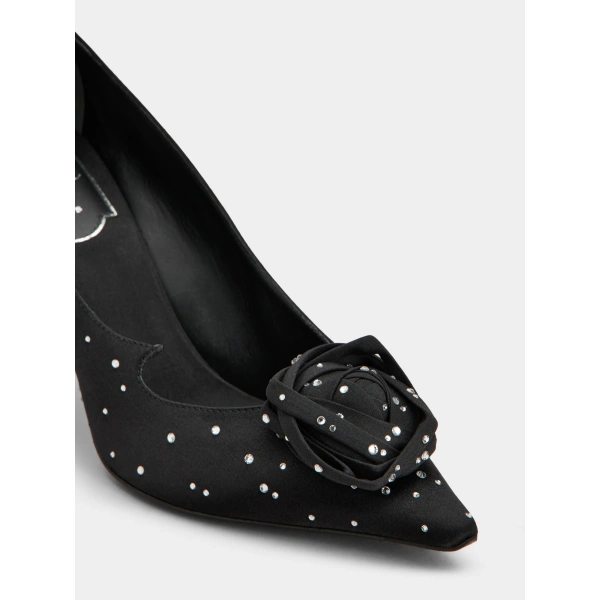 Roger Vivier Rose Vivier Pumps in Black Satin, view 6 | Pumps