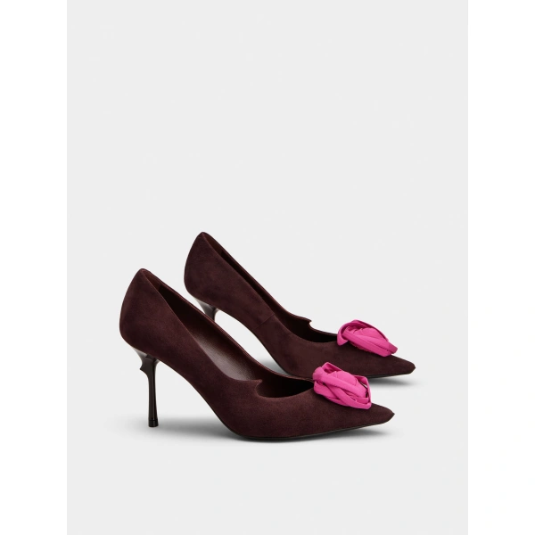 Roger Vivier Rose Vivier Pumps in Burgundy Suede, view 3 | Pumps