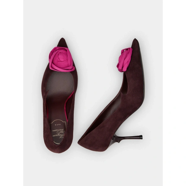 Roger Vivier Rose Vivier Pumps in Burgundy Suede, view 5 | Pumps