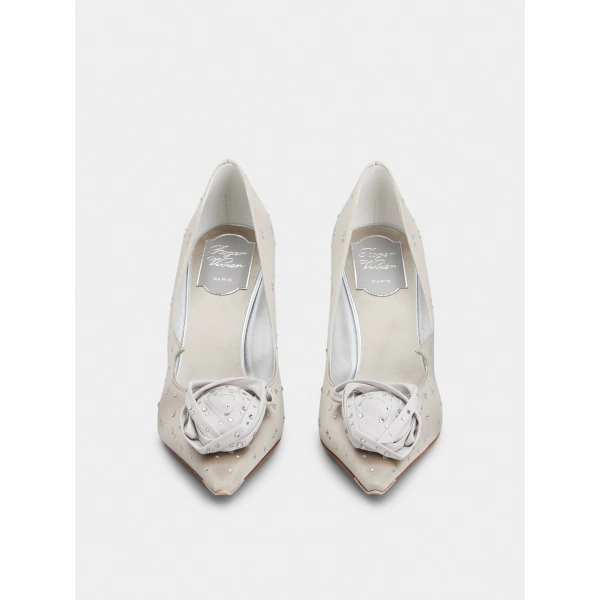 Roger Vivier Rose Vivier Pumps in Grey Satin, view 2 | Pumps