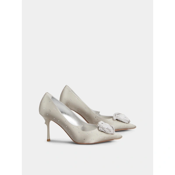 Roger Vivier Rose Vivier Pumps in Grey Satin, view 3 | Pumps