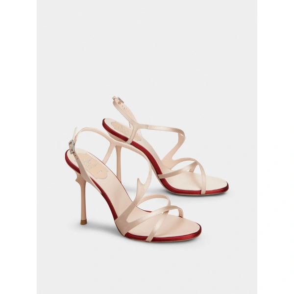 Roger Vivier Rose Vivier Sandals in Nude Satin, view 3 | Sandals
