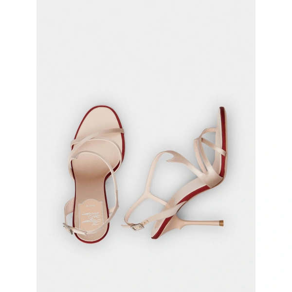 Roger Vivier Rose Vivier Sandals in Nude Satin, view 5 | Sandals