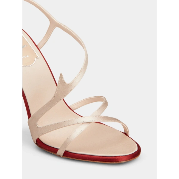 Roger Vivier Rose Vivier Sandals in Nude Satin, view 6 | Sandals