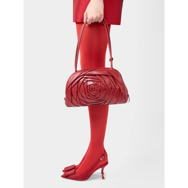 Roger Vivier Rose Vivier Shoulder Bag in Red Leather, view 5 | Shoulder & Crossbody Bags