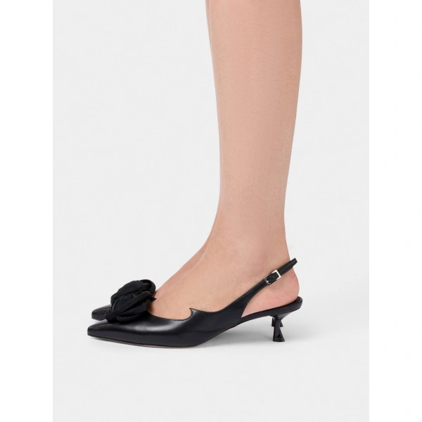 Roger Vivier Rose Vivier Slingback Pumps in Black Leather, view 4 | Kitten Heels