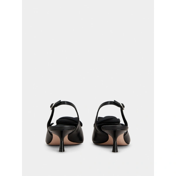 Roger Vivier Rose Vivier Slingback Pumps in Black Leather, view 6 | Kitten Heels