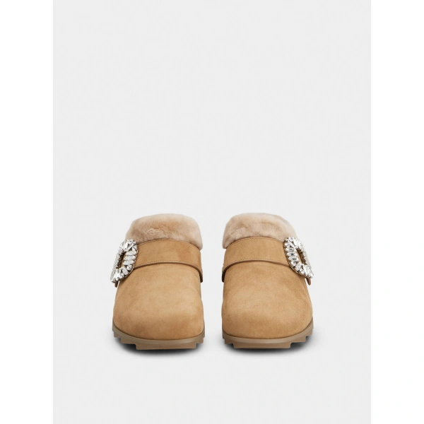 Roger Vivier Slidy Viv' Mules in Camel Suede, view 2 | Mules