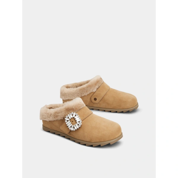 Roger Vivier Slidy Viv' Mules in Camel Suede, view 3 | Mules