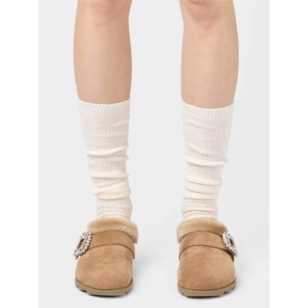 Roger Vivier Slidy Viv' Mules in Camel Suede, view 6 | Mules