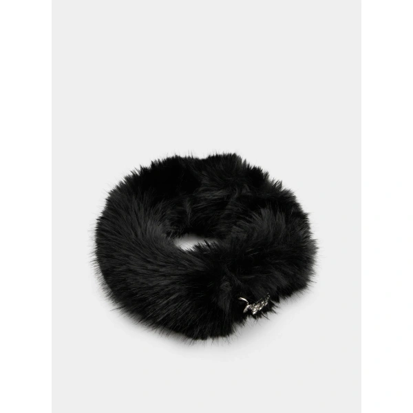 Roger Vivier Très Vivier Bandeau in Black Faux Fur, view 2 | Headbands
