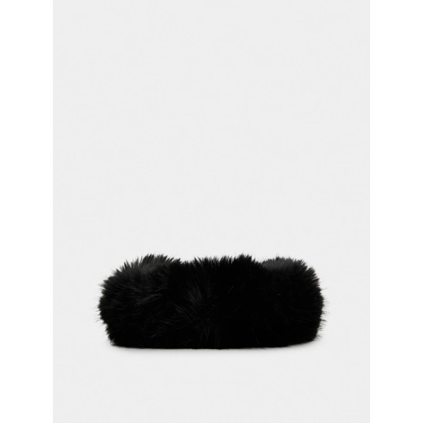 Roger Vivier Très Vivier Bandeau in Black Faux Fur, view 3 | Headbands