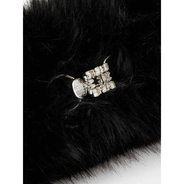 Roger Vivier Très Vivier Bandeau in Black Faux Fur, view 4 | Headbands