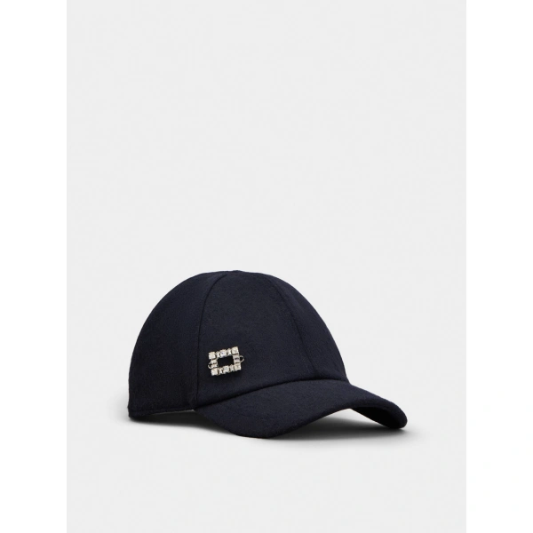 Roger Vivier Très Vivier Baseball Cap in Navy Blue Wool, view 2 | Baseball Caps