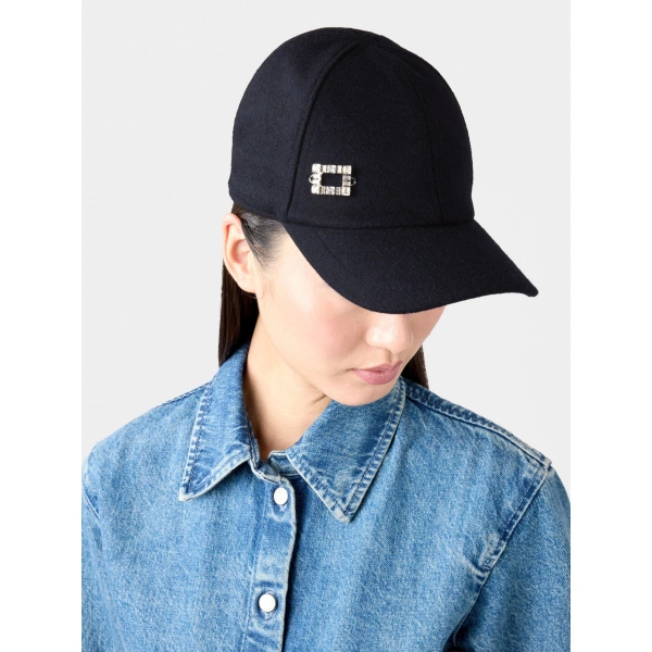 Roger Vivier Très Vivier Baseball Cap in Navy Blue Wool, view 3 | Baseball Caps