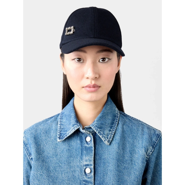 Roger Vivier Très Vivier Baseball Cap in Navy Blue Wool, view 4 | Baseball Caps
