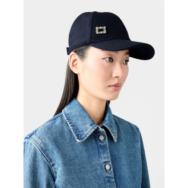 Roger Vivier Très Vivier Baseball Cap in Navy Blue Wool, view 5 | Baseball Caps