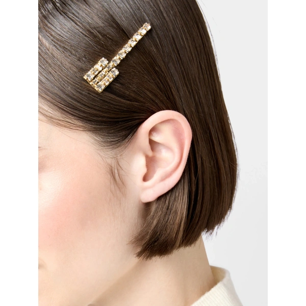 Roger Vivier Très Vivier Hair Clip in Gold, view 3 | Hair Clips & Claw Clips