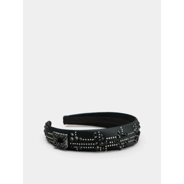 Roger Vivier Très Vivier Hairband in Black Satin, view 2 | Headbands