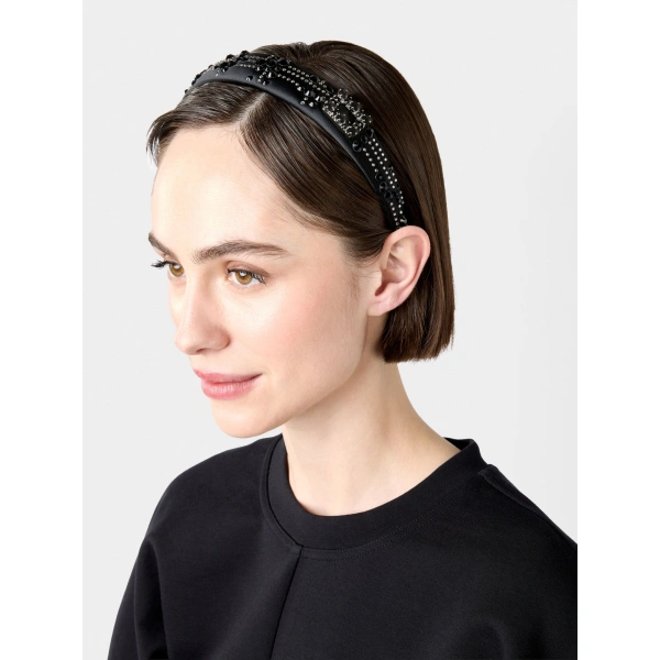 Roger Vivier Très Vivier Hairband in Black Satin, view 3 | Headbands