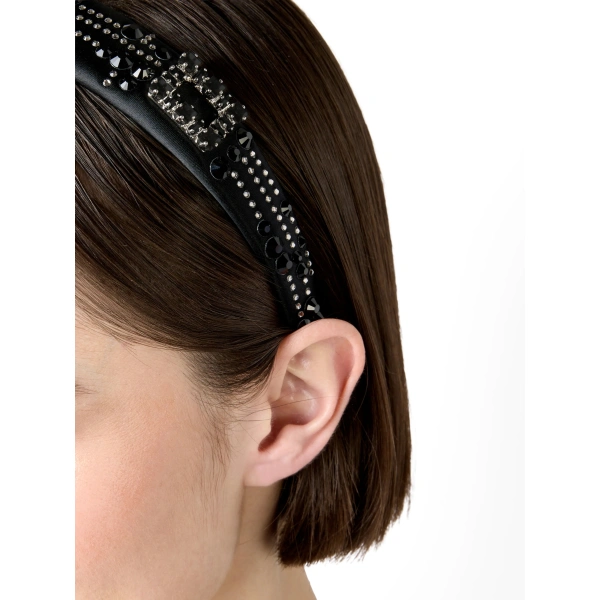 Roger Vivier Très Vivier Hairband in Black Satin, view 4 | Headbands