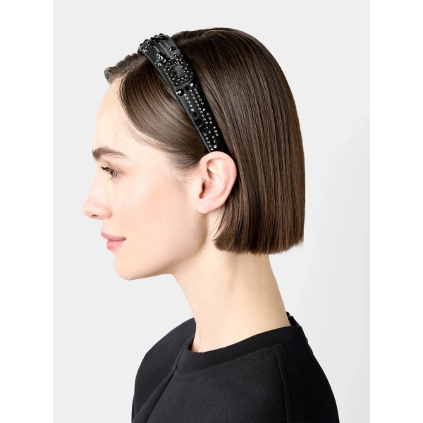 Roger Vivier Très Vivier Hairband in Black Satin, view 5 | Headbands