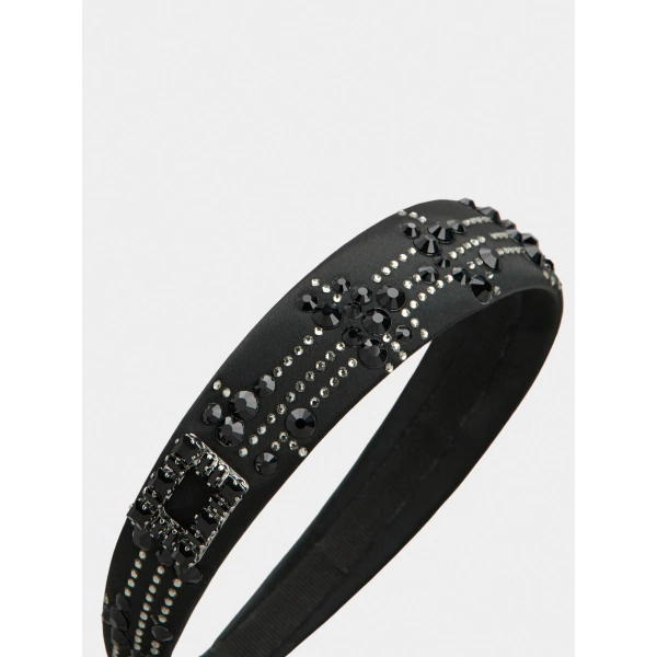 Roger Vivier Très Vivier Hairband in Black Satin, view 6 | Headbands