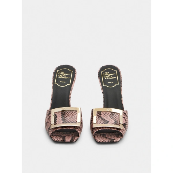 Roger Vivier Trompette Mules in Pink Leather, view 2 | Mules