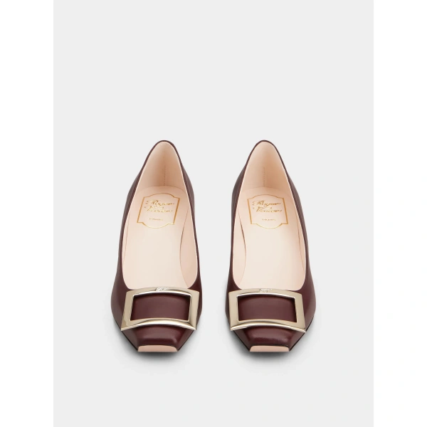 Roger Vivier Trompette Pumps 4.5 cm in Burgundy Leather, view 2 | Kitten Heels