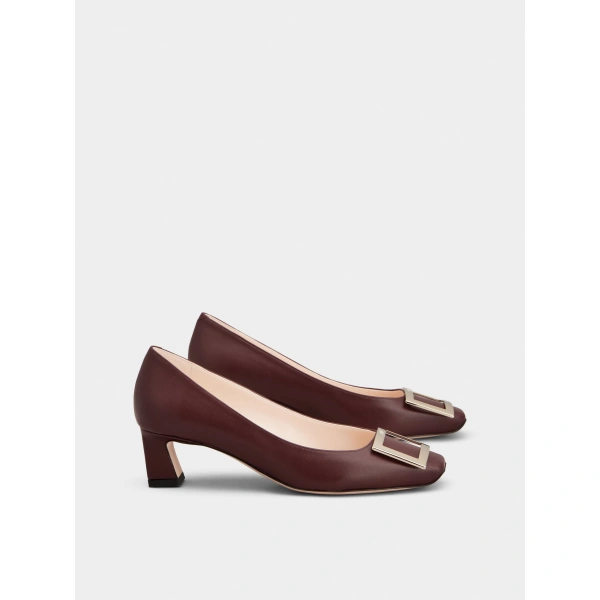 Roger Vivier Trompette Pumps 4.5 cm in Burgundy Leather, view 3 | Kitten Heels