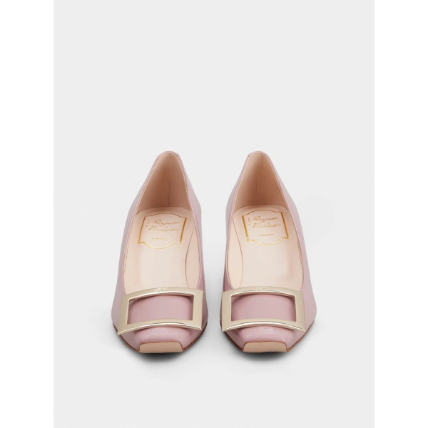 Roger Vivier Trompette Pumps in Pink Patent Leather, view 2 | Kitten Heels