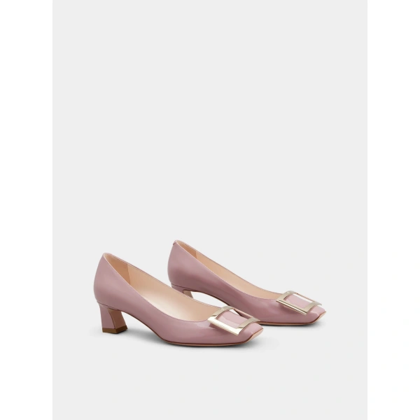 Roger Vivier Trompette Pumps in Pink Patent Leather, view 3 | Kitten Heels
